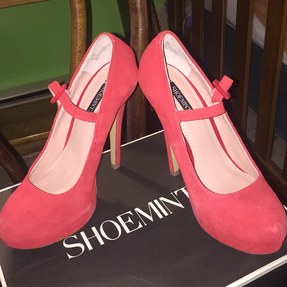 Red Strap Suede Heels
